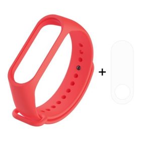   Xiaomi Mi Band 3 Szilikon Óraszíj / Pótszíj Piros + Mi Band 3 Kijelzővédő Fólia
