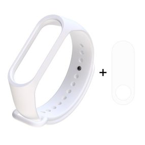   Xiaomi Mi Band 3 Szilikon Óraszíj / Pótszíj Fehér + Mi Band 3 Kijelzővédő Fólia