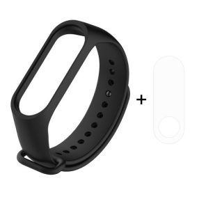  Xiaomi Mi Band 3 Szilikon Óraszíj / Pótszíj Fekete + Mi Band 3 Kijelzővédő Fólia