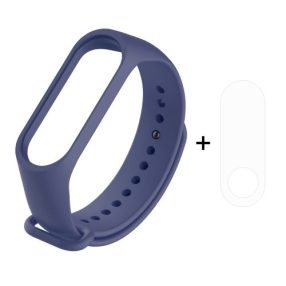   Xiaomi Mi Band 3 Szilikon Óraszíj / Pótszíj Sötétkék + Mi Band 3 Kijelzővédő Fólia