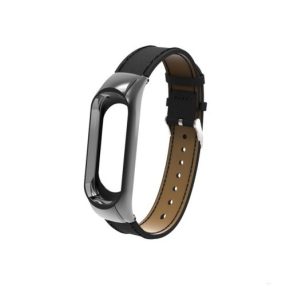 Xiaomi Mi Band 3 Pótszíj - Óraszíj Bőr Fekete