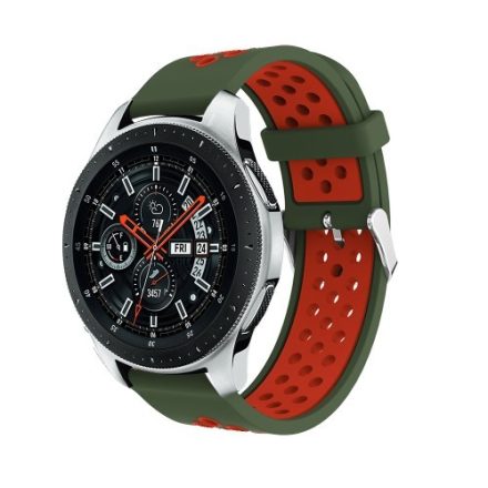 Pótszíj - Szilikon Óraszíj Samsung Galaxy Watch 46mm TwoTone Series KatonZöld/Piros