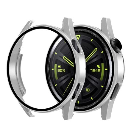RMPACK Huawei Watch GT3 46mm Védőkeret + Tempered Glass Üveg Scratch-Proof 3D Ezüst