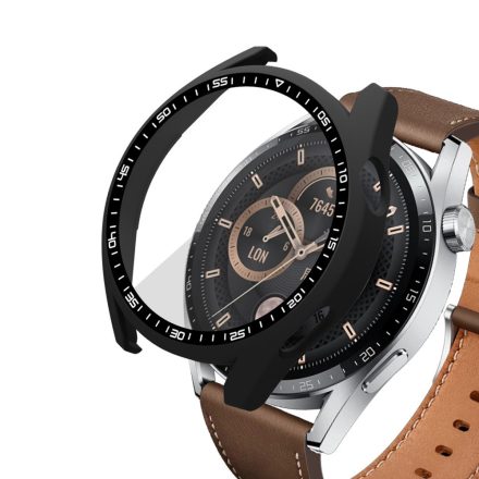 RMPACK Huawei Watch GT 3 46mm Védőkeret + Tempered Glass Kijelzővédő Üvegfólia Shockproof Series Fekete