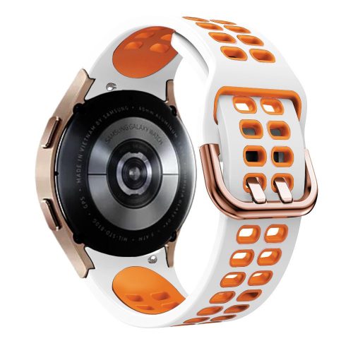 RMPACK 22mm Samsung Galaxy Watch 5 44mm / Watch 5 40mm / Watch 5 Pro 45mm Óraszíj Pótszíj Szilikon SportLife Series DUAL-HOLE Fehér/Narancssárga