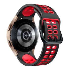   RMPACK 22mm Samsung Galaxy Watch 5 44mm / Watch 5 40mm / Watch 5 Pro 45mm Óraszíj Pótszíj Szilikon SportLife Series DUAL-HOLE Fekete/Piros