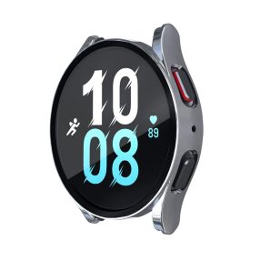   RMPACK Samsung Galaxy Watch 5 40mm / Watch 4 40mm Védőkeret Műanyag + Kijelzővédő Üvegfólia Tempered Glass Protector Ezüst