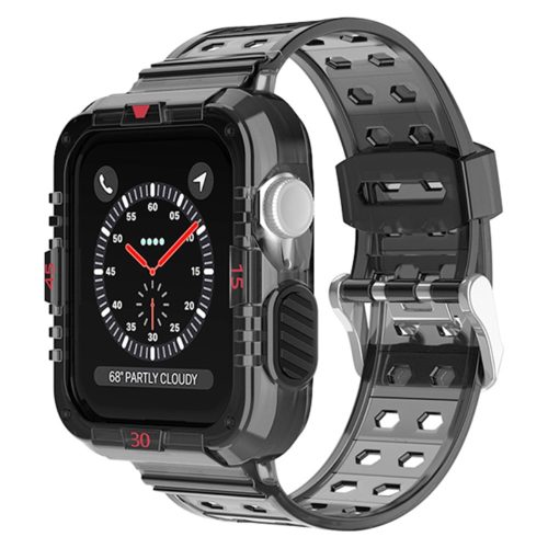 RMPACK Apple Watch Ultra 49mm Óraszíj Pótszíj Védőkerettel Rugged Series Áttetsző/Fekete