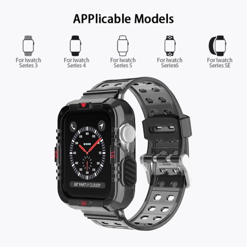 RMPACK Apple Watch Ultra 49mm Óraszíj Pótszíj Védőkerettel Rugged Series Áttetsző/Fekete