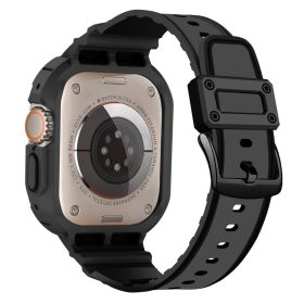   RMPACK Apple Watch Ultra 49mm Óraszíj Szilikon Pótszíj Protect Resist Védőkerettel Fekete