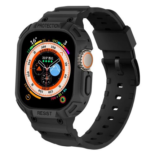 RMPACK Apple Watch Ultra 49mm Óraszíj Szilikon Pótszíj Protect Resist Védőkerettel Fekete