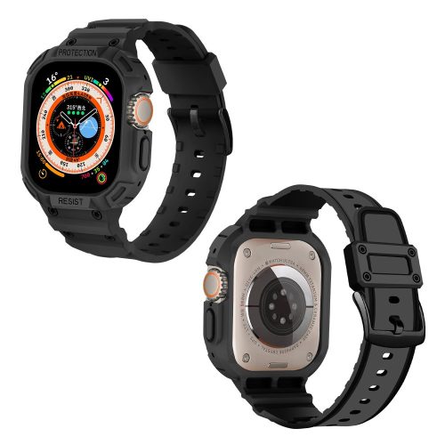 RMPACK Apple Watch Ultra 49mm Óraszíj Szilikon Pótszíj Protect Resist Védőkerettel Fekete