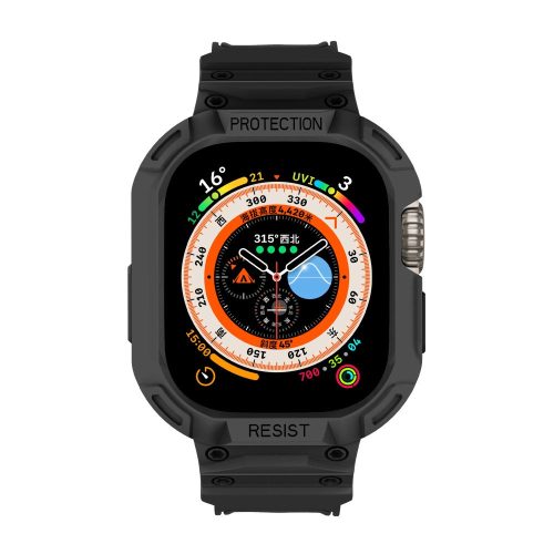 RMPACK Apple Watch Ultra 49mm Óraszíj Szilikon Pótszíj Protect Resist Védőkerettel Fekete