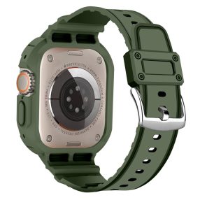   RMPACK Apple Watch Ultra 49mm Óraszíj Szilikon Pótszíj Protect Resist Védőkerettel KatonaZöld