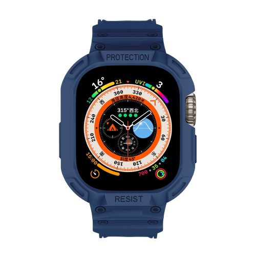 RMPACK Apple Watch Ultra 49mm Óraszíj Szilikon Pótszíj Protect Resist Védőkerettel Sötétkék