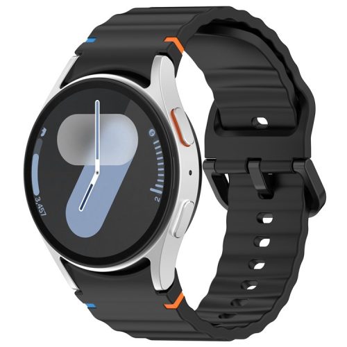 RMPACK Samsung Galaxy Watch 7 40mm 44mm Óraszíj Pótszíj - Sport Wave Style - Szilikon Szíj Fekete