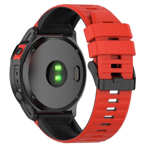 RMPACK Garmin Fenix 7 Pro Kétszínű Csíkos Szilikon Óraszíj - Piros / Fekete