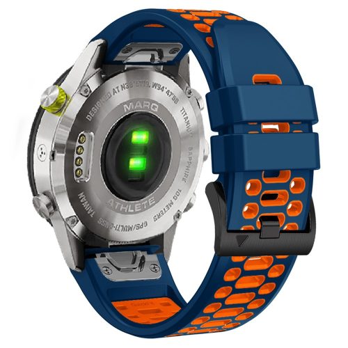 RMPACK Garmin Fenix 7 / 7 Pro 22mm Kétszínű Szilikon Óraszíj 3 Soros Szellőző Lyukakkal - Kék / Narancs