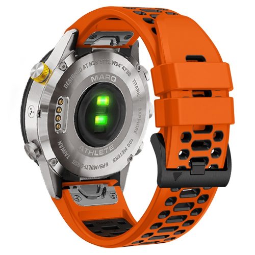 RMPACK Garmin Fenix 7 / 7 Pro 22mm Kétszínű Szilikon Óraszíj 3 Soros Szellőző Lyukakkal - Narancs / Fekete