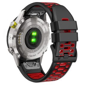   RMPACK Garmin Fenix 7 / 7 Pro 22mm Kétszínű Szilikon Óraszíj 3 Soros Szellőző Lyukakkal - Fekete / Piros