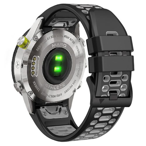 RMPACK Garmin Fenix 7 / 7 Pro 22mm Kétszínű Szilikon Óraszíj 3 Soros Szellőző Lyukakkal - Fekete / Szürke