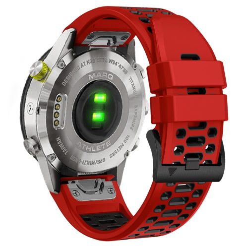 RMPACK Garmin Fenix 7 / 7 Pro 22mm Kétszínű Szilikon Óraszíj 3 Soros Szellőző Lyukakkal - Piros / Fekete