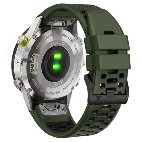 RMPACK Garmin Fenix 7 / 7 Pro 22mm Kétszínű Szilikon Óraszíj 3 Soros Szellőző Lyukakkal - Katonazöld / Fekete