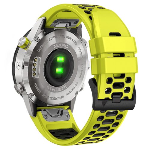 RMPACK Garmin Fenix 7 / 7 Pro 22mm Kétszínű Szilikon Óraszíj 3 Soros Szellőző Lyukakkal - Lime / Fekete
