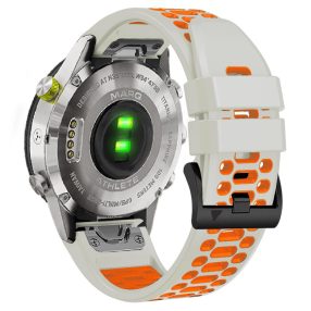   RMPACK Garmin Fenix 7 / 7 Pro 22mm Kétszínű Szilikon Óraszíj 3 Soros Szellőző Lyukakkal - Világosszürke / Narancs