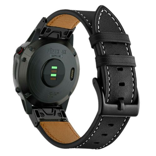 RMPACK Bőr Óraszíj Varrással Garmin Fenix 8 47mm / E 47mm 22mm – Fekete