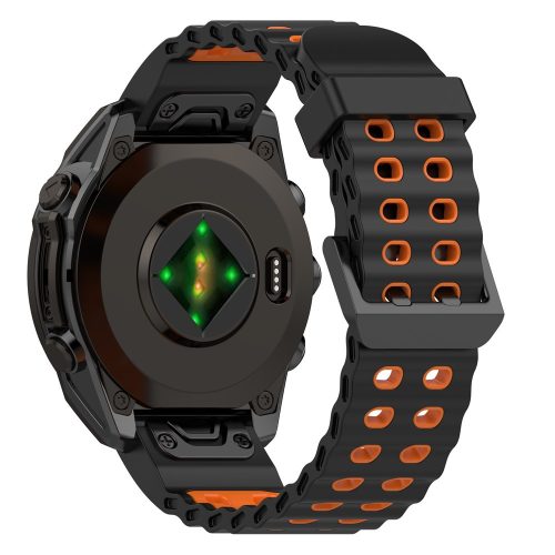 RMPACK Dupla Csatos Szilikon Óraszíj Garmin Tactix 8 47mm / Fenix 8 47mm / Fenix E 47mm 22mm – Fekete / Narancs