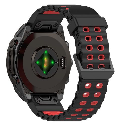 RMPACK Dupla Csatos Szilikon Óraszíj Garmin Tactix 8 47mm / Fenix 8 47mm / Fenix E 47mm 22mm – Fekete / Piros