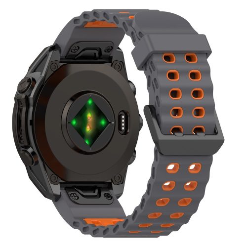 RMPACK Dupla Csatos Szilikon Óraszíj Garmin Tactix 8 47mm / Fenix 8 47mm / Fenix E 47mm 22mm – Szürke / Narancs