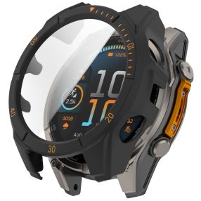   RMPACK PC Keretes Tok Edzett Üveg Fóliával Garmin Fenix 8 47mm – Fekete+Narancs