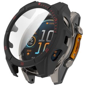   RMPACK PC Keretes Tok Edzett Üveg Fóliával Garmin Fenix 8 47mm – Fekete+Piros