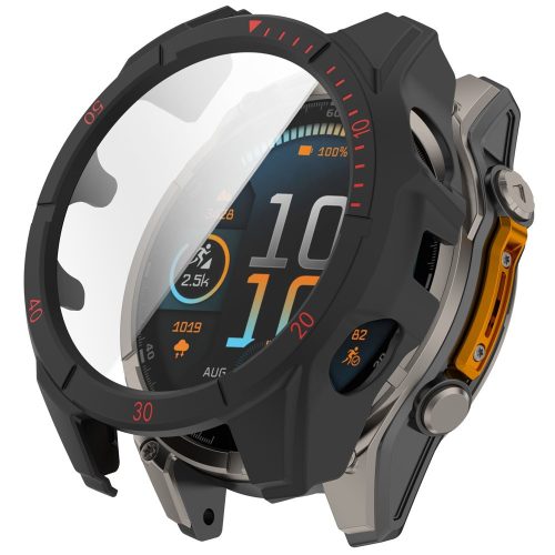 RMPACK PC Keretes Tok Edzett Üveg Fóliával Garmin Fenix 8 47mm – Fekete+Piros