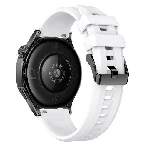 RMPACK 22mm Szilikon Óraszíj Fekete Csattal, Függőlegesen Csíkozott - Huawei Watch GT 6 / 5 / 4 46mm / Samsung Galaxy Watch3 45mm - Fehér