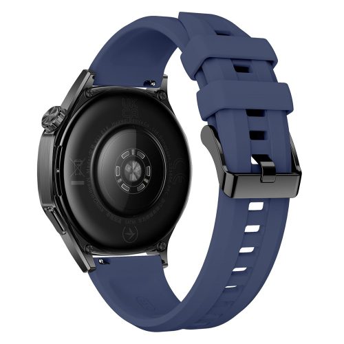 RMPACK 22mm Szilikon Óraszíj Fekete Csattal, Függőlegesen Csíkozott - Huawei Watch GT 6 / 5 / 4 46mm / Samsung Galaxy Watch3 45mm - Éjfélkék (Midnight Blue)