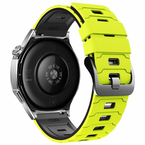 RMPACK 22mm Kétszínű Páncél Mintás Szilikon Óraszíj - Huawei Watch GT 6 / 5 / 5 Pro / 4 46mm - Világossárga / Fekete