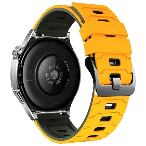 RMPACK 22mm Kétszínű Páncél Mintás Szilikon Óraszíj - Huawei Watch GT 6 / 5 / 5 Pro / 4 46mm - Sárga / Szürke