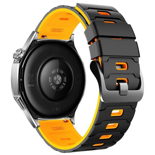 RMPACK 22mm Kétszínű Páncél Mintás Szilikon Óraszíj - Huawei Watch GT 6 / 5 / 5 Pro / 4 46mm - Fekete / Sárga