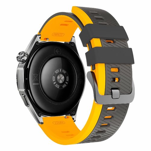 RMPACK 22mm Kétszínű Sport Óraszíj - Huawei Watch GT 6 / GT 5 / GT 5 Pro 46mm - Sárga Szegély / Fekete-Szürke
