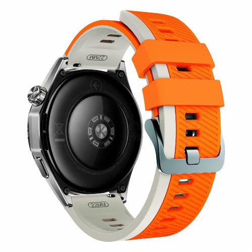 RMPACK 22mm Kétszínű Sport Óraszíj - Huawei Watch GT 6 / GT 5 / GT 5 Pro 46mm - Csillagfény Szegély / Narancs