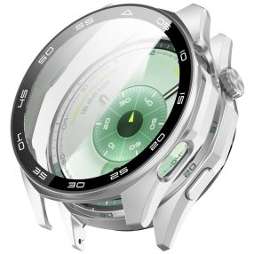   RMPACK Skálázott Keretű PC Védőtok Edzett Üveg Kijelzővédővel - Huawei Watch GT 6 46mm - Ezüst