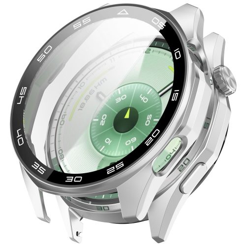 RMPACK Skálázott Keretű PC Védőtok Edzett Üveg Kijelzővédővel - Huawei Watch GT 6 46mm - Ezüst