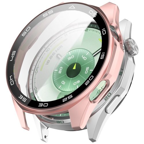 RMPACK Skálázott Keretű PC Védőtok Edzett Üveg Kijelzővédővel - Huawei Watch GT 6 46mm - Rózsaszín
