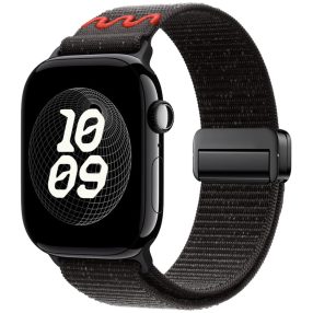   For Apple Watch 46mm / 49mm / 45mm / 44mm Magnetic Buckle Loop Nylon Watch Band(Midnight Black)