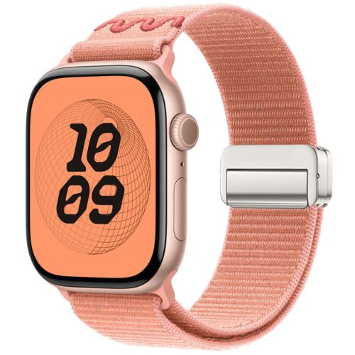 For Apple Watch 46mm / 49mm / 45mm / 44mm Magnetic Buckle Loop Nylon Watch Band(Mountain Glow Pink)