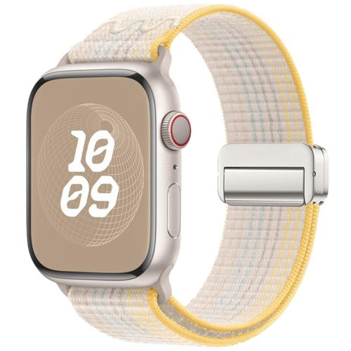 For Apple Watch 46mm / 49mm / 45mm / 44mm Magnetic Buckle Loop Nylon Watch Band(Rainbow Starlight)