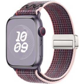   For Apple Watch 46mm / 49mm / 45mm / 44mm Magnetic Buckle Loop Nylon Watch Band(Berry Purple)